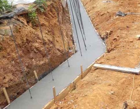 retaining wall construction at a house yard