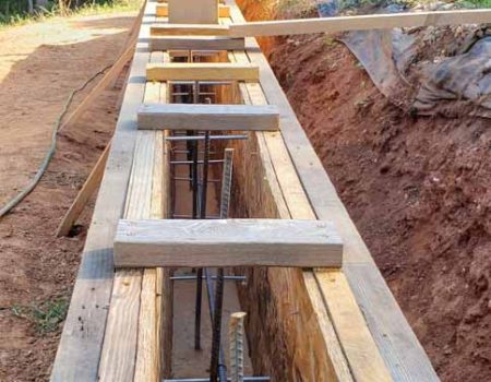 retaining wall construction at a house yard